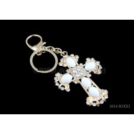 Diamond Studded Keychain - Cross Design - White color