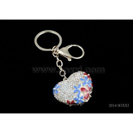 Diamond Studded Key Chain - Heart Design - Blue Color