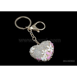 Diamond Studded Keychain - Heart Design - pink color