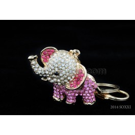 Diamond Studded Key Chain - Eleplant Design - Pink Color
