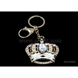 Diamond Studded Key Chain - Crown Design - White Color