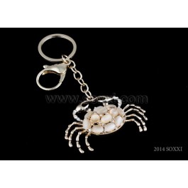 Diamond Studded Key Chain - Crab Design - White Color