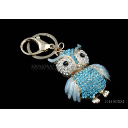 Diamond Studded Key Chain - Owl Design - Blue Color