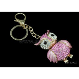 Diamond Studded Key Chain - Owl Deisgn - Pink Color