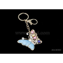 Diamond Studded Key Chain - Butterfly Design - Blue Color