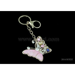 Diamond Studded Key Chain - Butterfly Design - Pink Color