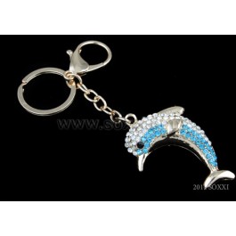 Diamond Studded Key Chain - Dolphin Design - Blue Color