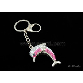 Diamond Studded Key Chain - Dolphin Design - Pink Color
