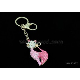 Diamond Studded Key Chain - Cat Design - Pink color