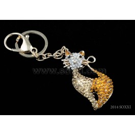 Diamond Studded Key Chain - Cat Design - Yellow Color