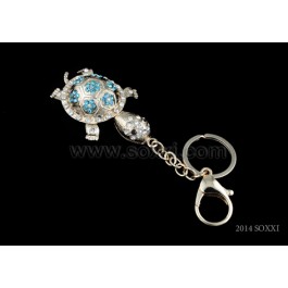 Diamond Studded Key Chain - Turtle Design - Blue Color