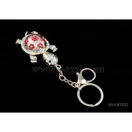 Diamond Studded Key Chain - Turtle Design - Red Color