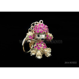 Diamond Studded Key Chain - Dog Design - Pink Color