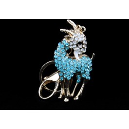 Diamond Studded Key Chain - Goat Design - Blue Color