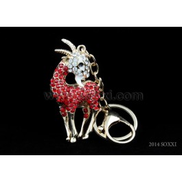 Diamond Studded Key Chain - Goat Design - Red Color