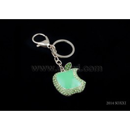 Diamond Studded Key Chain - Bitten Apple Design - Green Color