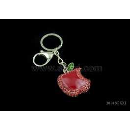 Diamond Studded Key Chain - Bitten Apple Design - Red Color