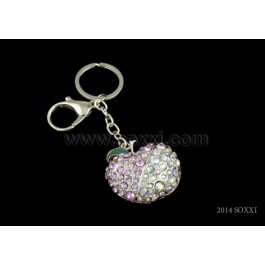 Diamond Studded Key Chain - Apple Design - Pink Color