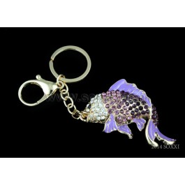 Diamond Studded Key Chain - Fish Design - Purple Color