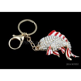 Diamond Studded Key Chain - Fish Design - Red Color