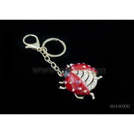 Diamond Studded Key Chain - Lady Bug Deisgn - Red Color
