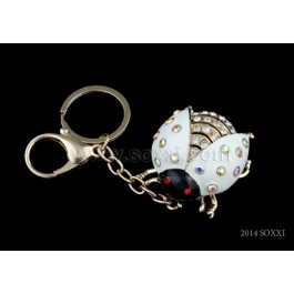 Diamond Studded Key Chain - Lady Bug Design - White Color