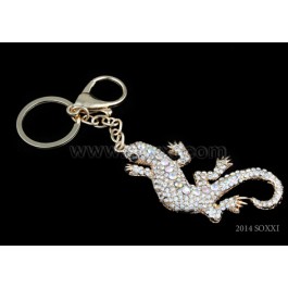 Diamond Studded Key Chain - Lizard Design - Silver Color