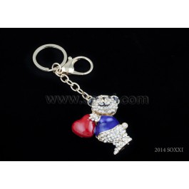 Diamond Studded Key Chain - Teddy Bear Design - Blue Color