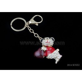 Diamond Studded Key Chain - Teddy Bear Design - Red Color