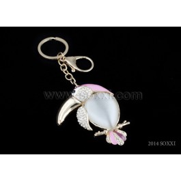 Diamond Studded Key Chain - Toucan Design - Pink Color