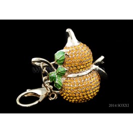 Diamond Studded Key Chain - Gourd Design - Orange Color