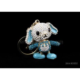 Diamond Studded Key Chain - Dancing Dog Design - Blue Color