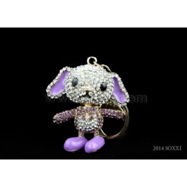 Diamond Studded Key Chain - Dancing Dog Design - Purple Color