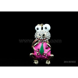 Diamond Studded Key Chain - Frog Design - Pink Color