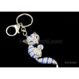 Diamond Studded Key Chain - Fox Design - Blue Color