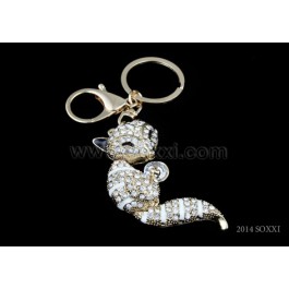 Diamond Studded Key Chain - Fox Design - White Color