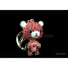 Diamond Studded Key Chain - Teddy Bear Design - Red Color