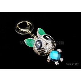 Diamond Studded Key Chain - Raccoon Design - Green Color