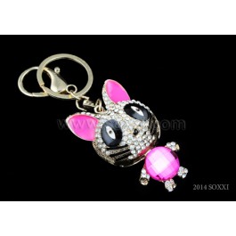 Diamond Studded Key Chain - Raccoon Design - Pink Color