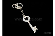 Diamond Studded Key Chain - Key Design Silver Color