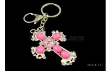 Diamond Studded Key Chain - Cross Design - Pink color