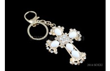 Diamond Studded Keychain - Cross Design - White color