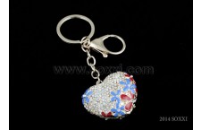 Diamond Studded Key Chain - Heart Design - Blue Color
