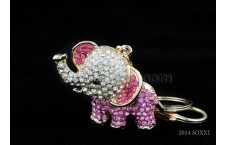 Diamond Studded Key Chain - Eleplant Design - Pink Color