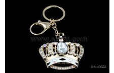 Diamond Studded Key Chain - Crown Design - White Color