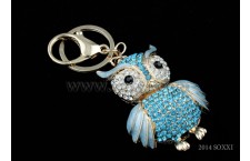 Diamond Studded Key Chain - Owl Design - Blue Color