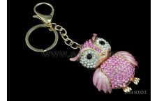 Diamond Studded Key Chain - Owl Deisgn - Pink Color