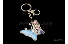 Diamond Studded Key Chain - Butterfly Design - Blue Color