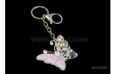 Diamond Studded Key Chain - Butterfly Design - Pink Color
