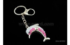 Diamond Studded Key Chain - Dolphin Design - Pink Color